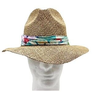 DORFMAN PACIFIC Straw Hat Size Small Floral Hawaiian Band Summer Sun Vintage